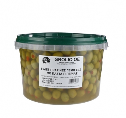 ΕΛΙΕΣ ΠΡΑΣΙΝΕΣ ΓΕΜΙΣΤΕΣ ΜΕ ΠΑΣΤΑ ΠΙΠΕΡΙΑΣ GROLIO 3Kg
